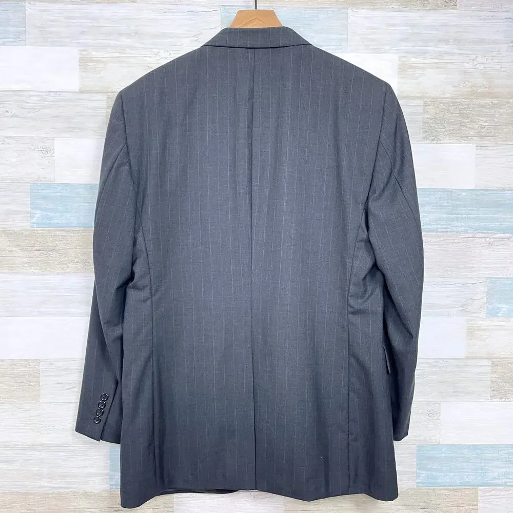 Jos A Bank Wool Pinstripe Suit Charcoal Gray Mens 42L Jacket 36R Pleated Pants